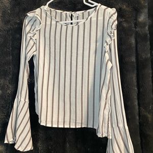 BP white grey stripes bell sleeved top